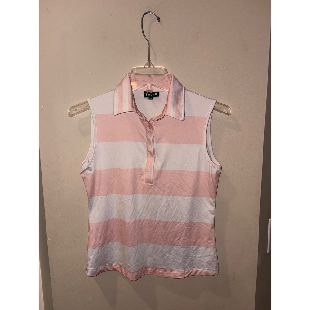 Fore All Womens Pink White Striped Sleeveless Golf Polo Shirt XS Hidden Graphic
